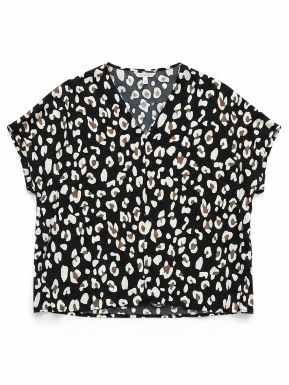 Jodifl Loose Fit Black Leopard Print V Neck Short Dolman Sleeve Boxy Top Medium - Picture 3 of 9
